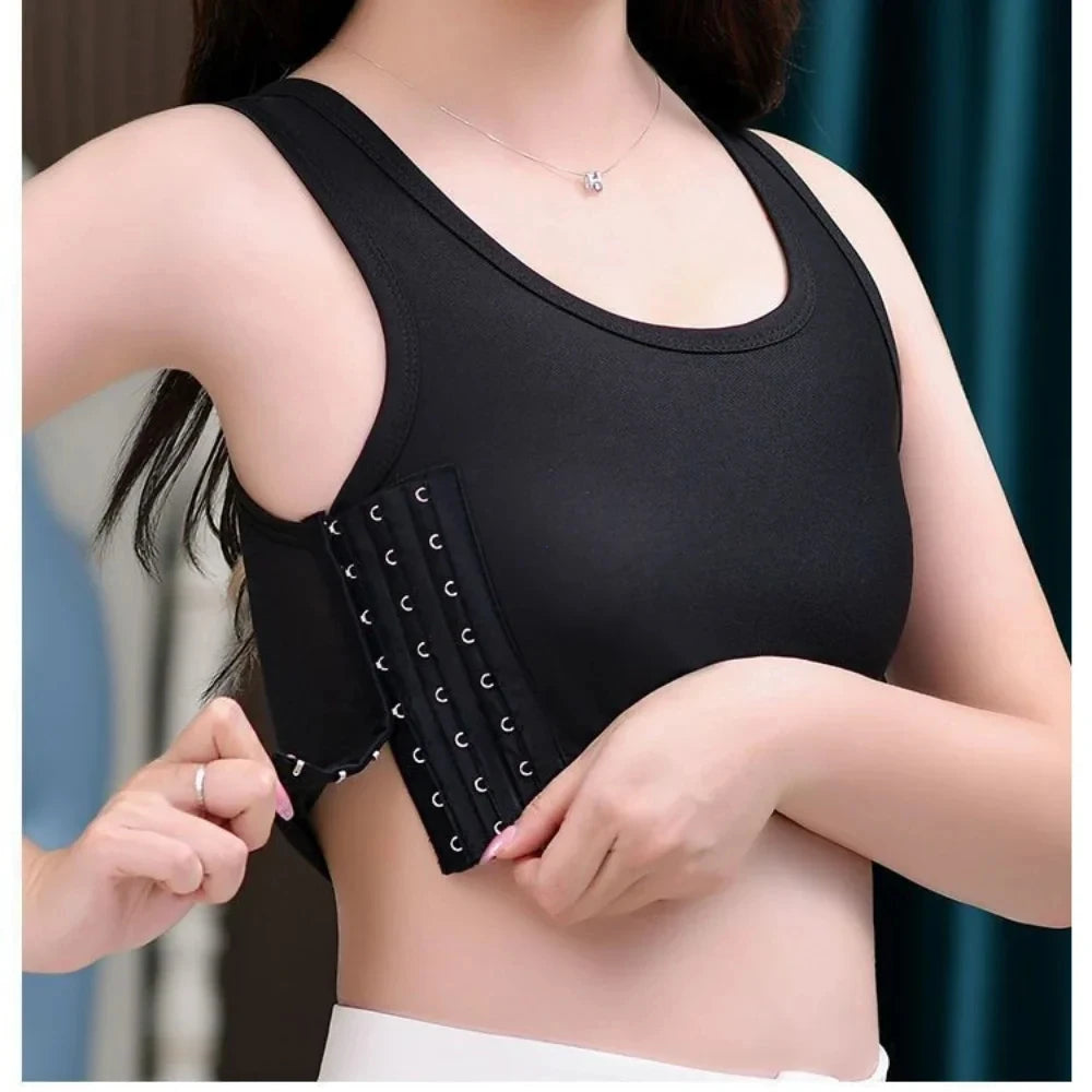 Women Breathable Chest Breast Binder Side Buckle Short Vest Tops Underwear Tank Wireless Wrap Bandages Flat Seamless