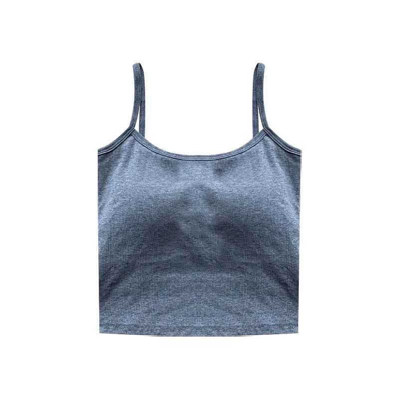 1PC Korean Women's Solid Color Spaghetti Straps Sleeveless Slim Camisole With Chest Pad
