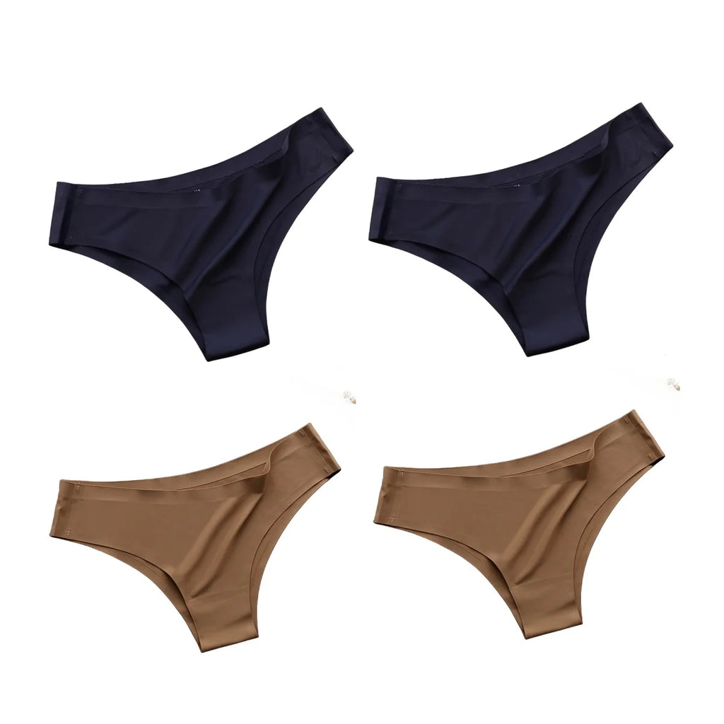 4PCS/Set Seamless Brazilian Panties Women's Sexy Lingerie Cool Ice Silk Low Waist Briefs Soft Solid Ultra-thin Bikini Underwear