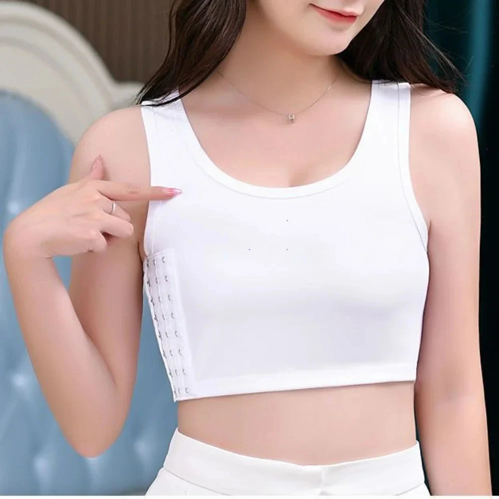 Women Breathable Chest Breast Binder Side Buckle Short Vest Tops Underwear Tank Wireless Wrap Bandages Flat Seamless