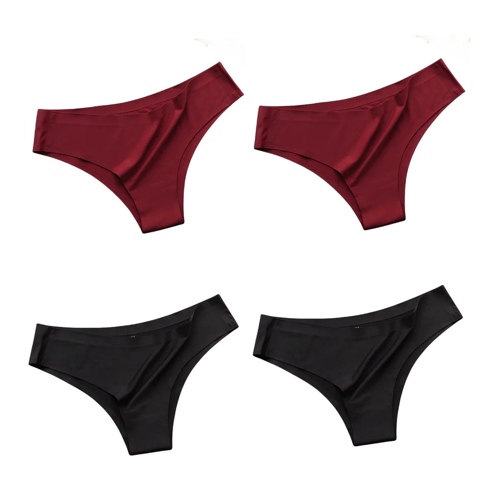 4PCS/Set Seamless Brazilian Panties Women's Sexy Lingerie Cool Ice Silk Low Waist Briefs Soft Solid Ultra-thin Bikini Underwear